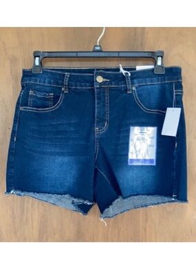 Bleu high rise stretch denim short w tummy control raw hem  14W